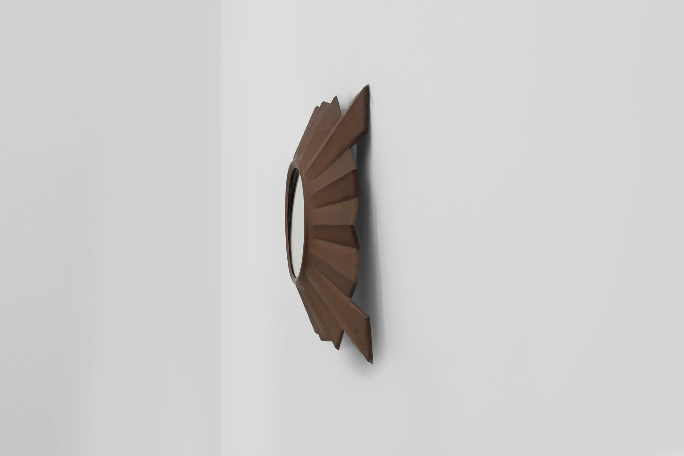  Art Deco sunburst mirror in red copper, France 1920sthumbnail